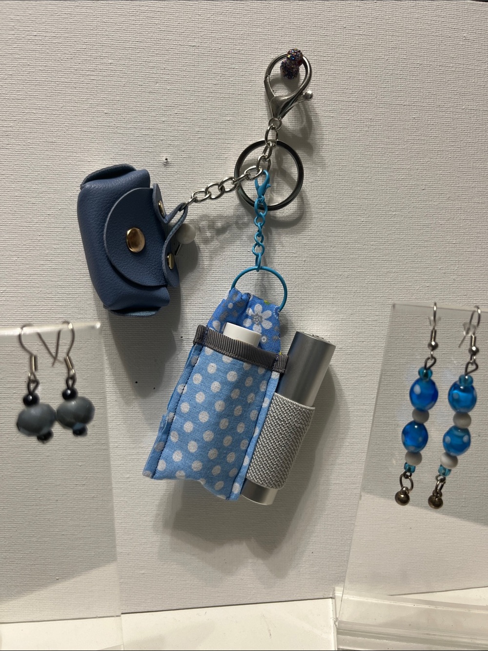 Gift Set Polka Dot Mini Purse Keychain Double Lipstick Balm Holder 2 pr Earring